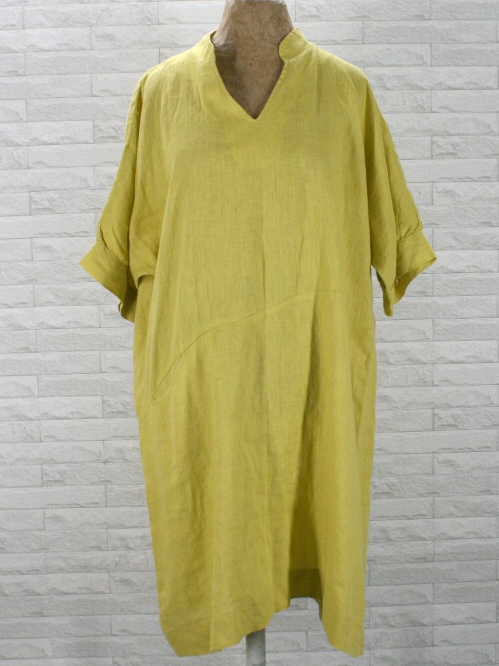 LISA BAYNE Lagenlook Dress Linen Minimalist Casual Oversized Chartreuse Large